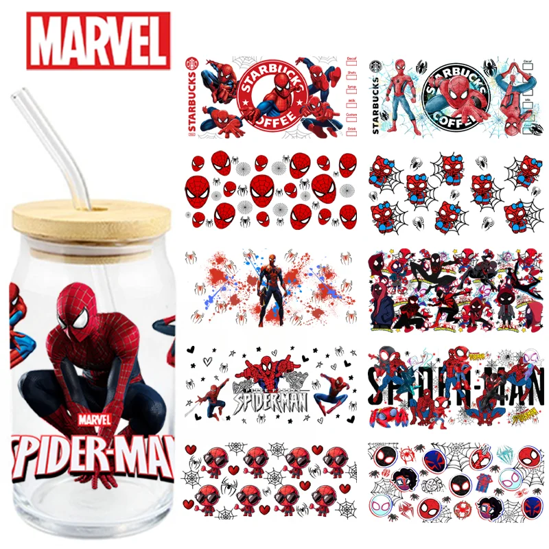 Marvel Spiderman Cup Stickers Superhero UV DTF Waterproof Transfers Decals16oz Libby Glass Design Cup Wraps Stickers Kids Gifts