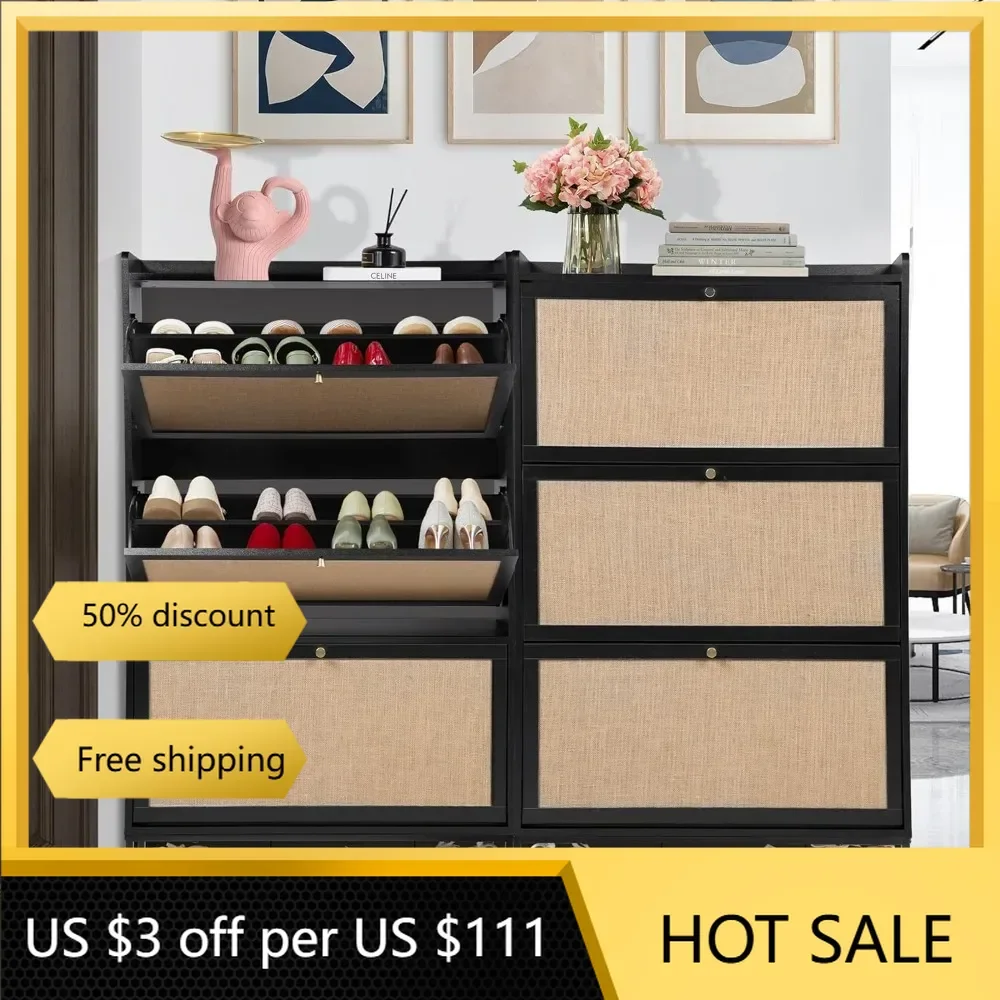 Shoe Cabinet for Entryway, Slim Shoe Cabinet with 3 Flip Drawers Narrow Storage Cabinet, 4 Tier Freestanding Shoe Organizer