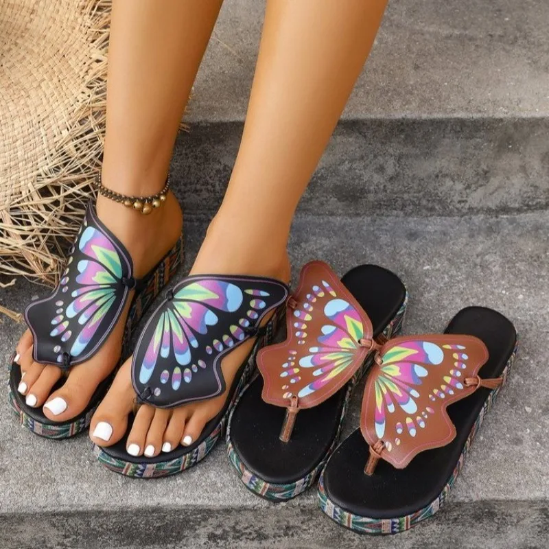 

Women Butterfly Slippers 2025 New Summer Fashion Lightweight Anti Slip Flat Bottom Outdoor Beach Casual Shoes Slides Women