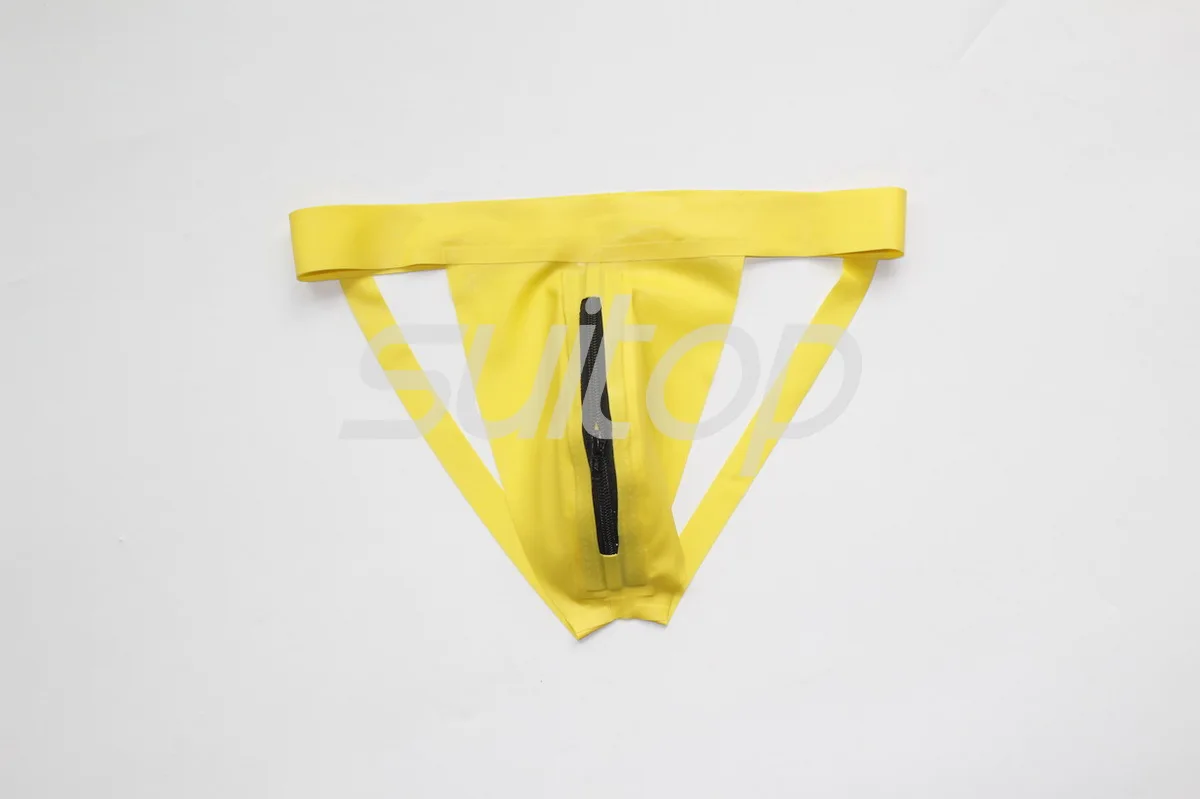 

Men's latex jockstraps with front zip in yellow and black zip