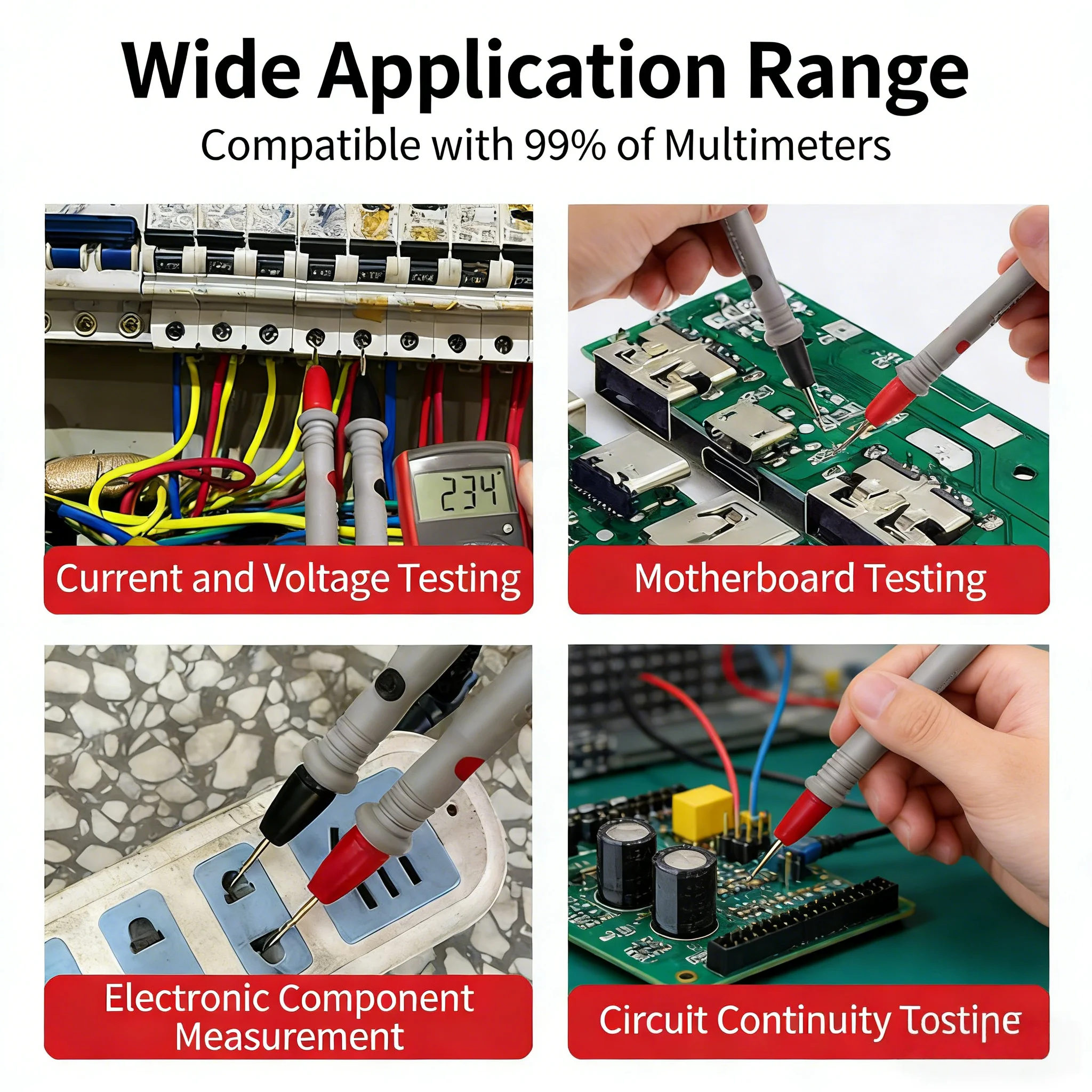 Silicone Ultra Fine Needle Tip Multimeter Probes Test Leads Electrical Measurement Tester Lead Probe Wire Pen Cable 1000V 20A