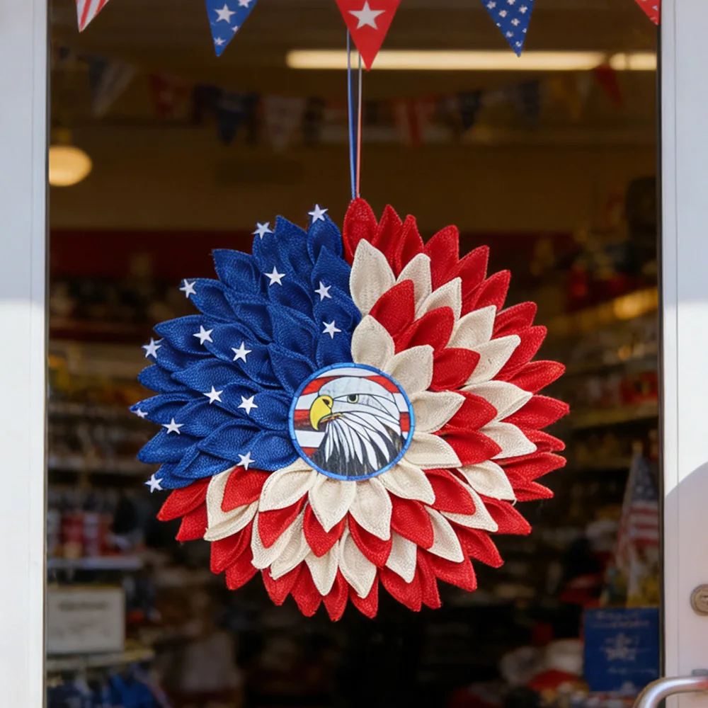 

American Independence Day Eagle Wreath Glory Patriotic Red White Blue Folwer Star Garlands Door Window Wall Festive Home Decor