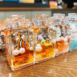 Cartoon Sea Animal Clownfish Liquid Keychain Cute Floating Quicksand Dolphin Doll Drifting Wish Bottle Key Chain Bag Keys Charm