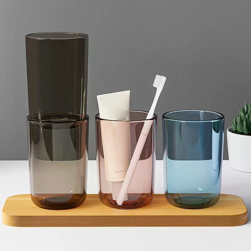 Couple Solid Color Transparent Mouthwash Cup Large Capacity Nordic Style Toothbrush Cup Transparent Mouthwash Plastic Cup