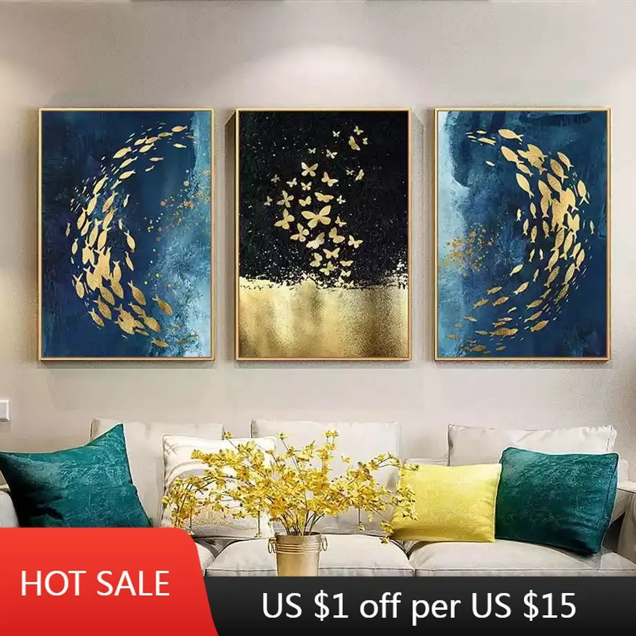 Modern Minimalist Art Abstract Gold Foil Poster Living Room Sofa Background Wall Home Decoration Painting Core