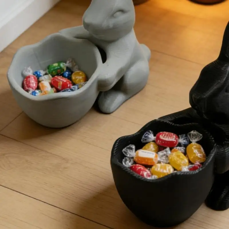 F19B Rabbit Figurine Candy Bowl Easters Bunnies Candy Dish Rabbit Serving Bowl Gift