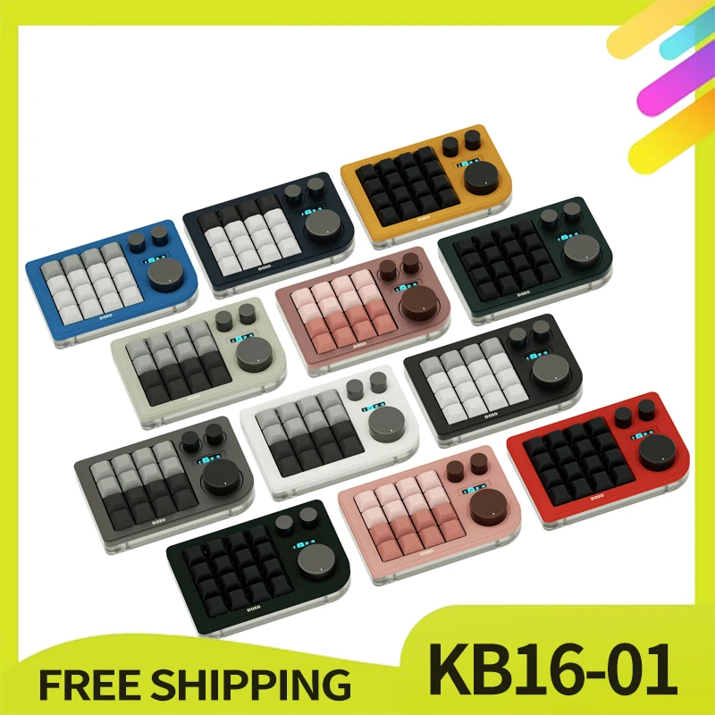 

DOIO kb16-01 16 Keys Keyboard Three Knobs OLED Screen Customization Mechanical Keyboard RGB Mini Keypad Designer Portable