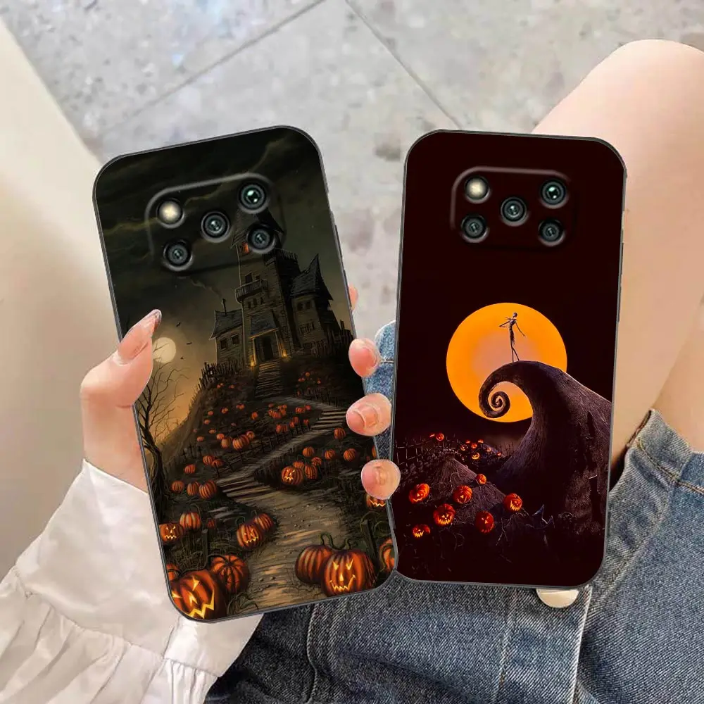 Case For Xiaomi Poco X5 X4 X3 M5 M4 M3 F5 F4 F3 GT Pro NFC 5G 4G Black Shark 5 Mix 3 2S Case Funda Happy Halloween Cat Bat Witch