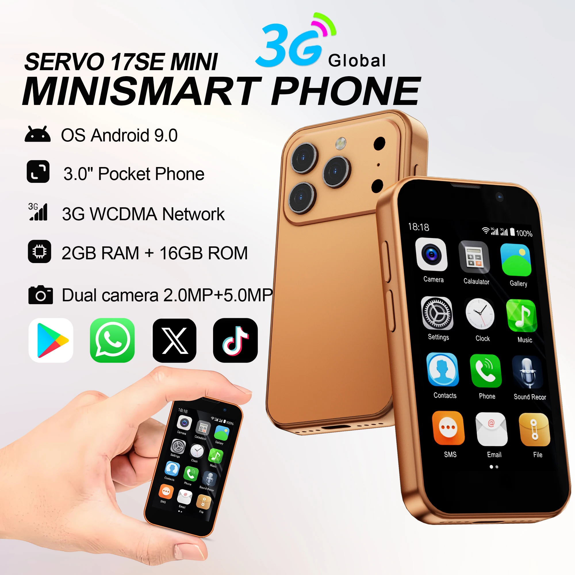 2026New SERVO mini Smartphone 3.0 "écran HD 2GB + 16GB 3G WCDMA GPS petit téléphone intelligent Android 9.0 visage déverrouiller téléphone portable de poche