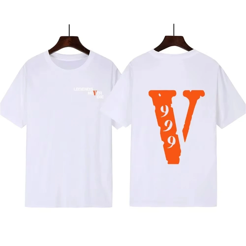 European American Women Tshirt Trendy Brand Vlone Men Large V Printed Hip-hop Unisex T Shirt Street Versatile Garden T-shirt