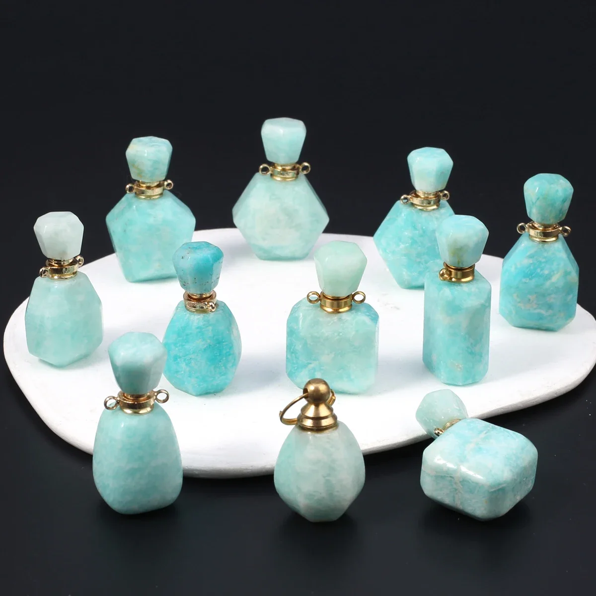 5pcs Natural Stone Perfume Bottle Pendant Essential Oil Diffuser Crystal Quartz Charms for Women Making DIY Jewelry Necklace
