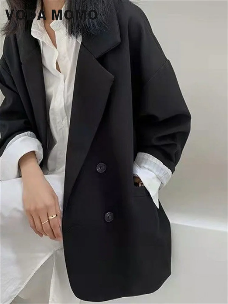 Elegante casaco de negócios coreano retrô feminino, confortável outwear minimalista, outwear solto, moda de rua alta, que combina com tudo, monocromático