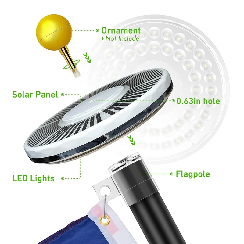 야외 태양광 스포트라이트, 48 LED 방수 태양광 깃대 조명, 상단 장착 깃대 태양광 조명