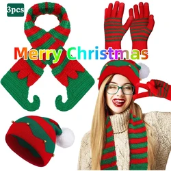 1/3Pcs Set Winter Christmas Beanie Hat Scarf Soft Ear Protection Knitted Gloves Windproof Warm Xmas Gifts for Men Women