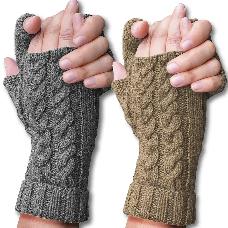 Autumn and Winter Men's and Women's New Knitting Gloves Wool Exposed Half Finger Warmth and Cold Wrist Protector