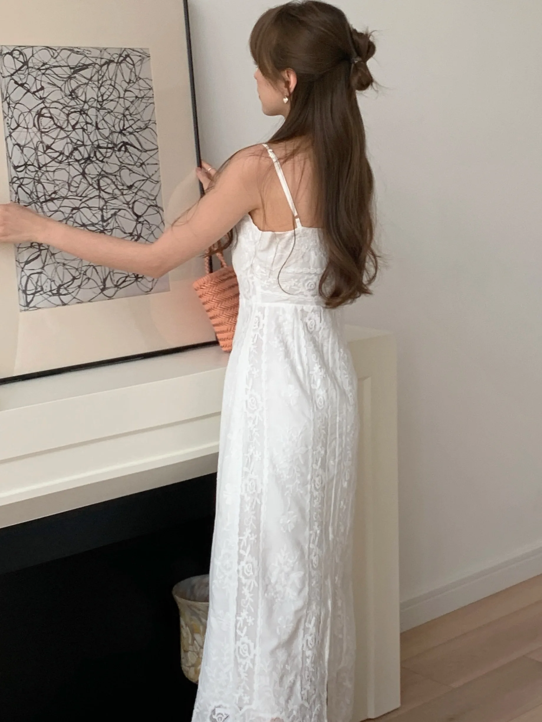 Ele Summer New Sle High Waist Slimming Long Strapl Lace Dr Women's Faionable Commute Single Piece 00% Other Ma...