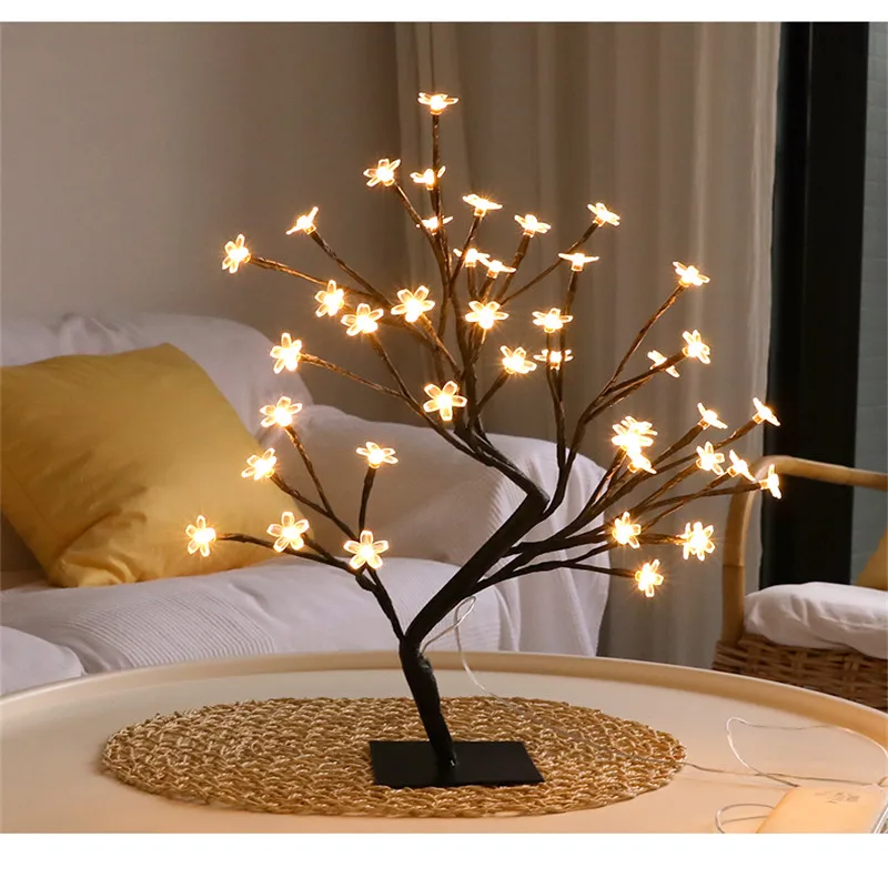 Fashion LED Indoor Lighting Table Lamp Cherry Blossom Tree Night Light  24 / 48 Leds Warm White Lighting Home Party Decoration