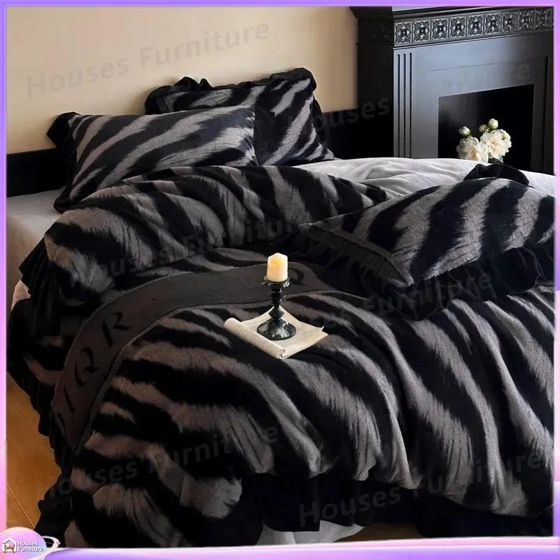 Winter Korean version high gram weight rabbit fleece four-piece set milk fleece thickened quilt cover bed sheet mattress kit