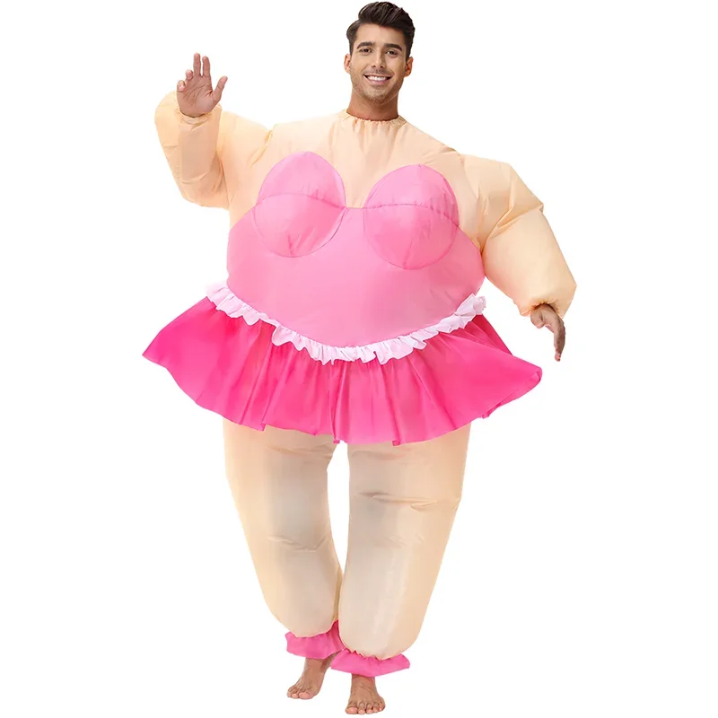 

New Adult Pink Ballet Dance Inflatable Costumes Suits Purim Halloween Cosplay Party Evening Dress Suit Funny Disfraz for Wedding