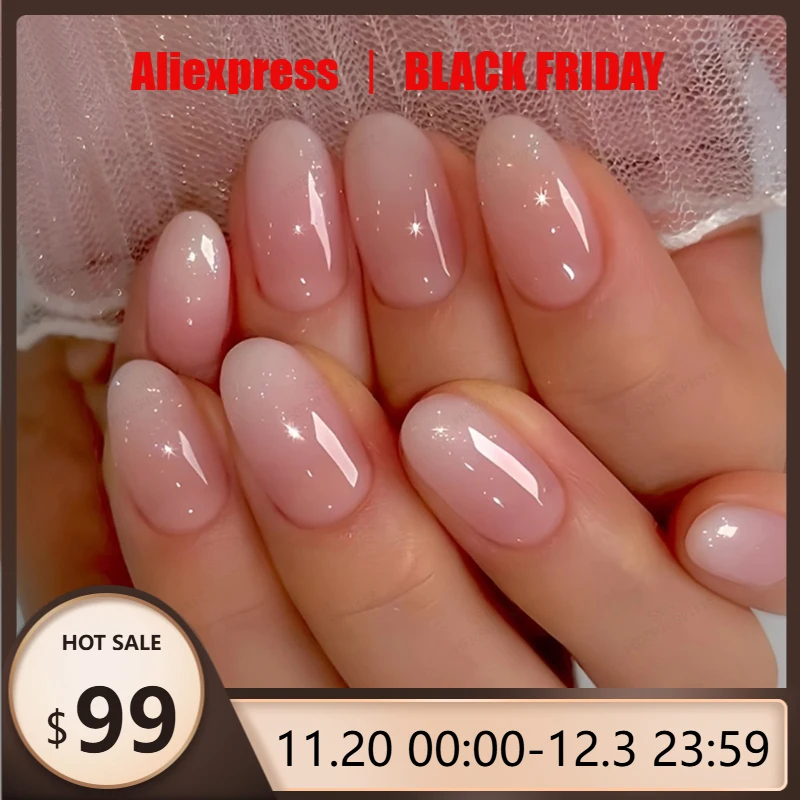 

24Pcs Short Oval Gradient Pink Press On Nails Glossy Finish Full Cover False Nails for Women&Girl Removable Wearable Nail Art