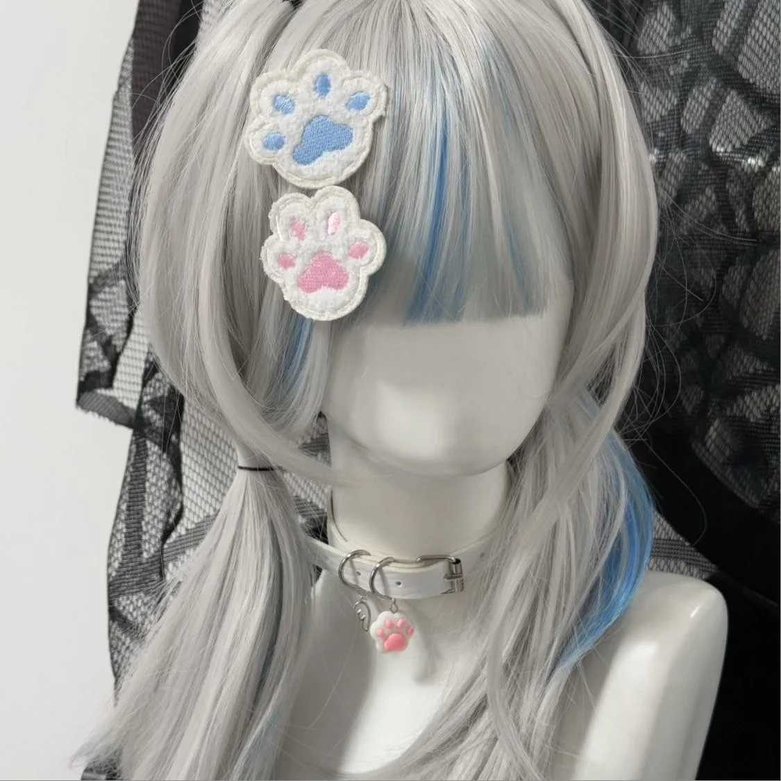 Y2K Cartoon Roze/Blauwe Kat Poot Haar Clip Hoofddeksels Reizen Haarspelden Hoofdtooi Haarspeld Lolita Haaraccessoires