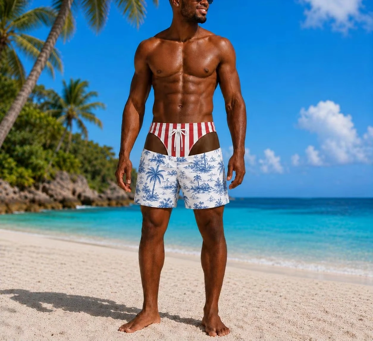 Summer Beach Party Funny Beach Shorts Men 3D Print Fake Skin Hot Swim Trunks Quick Dry Breathable Drawstring Board Short Moto