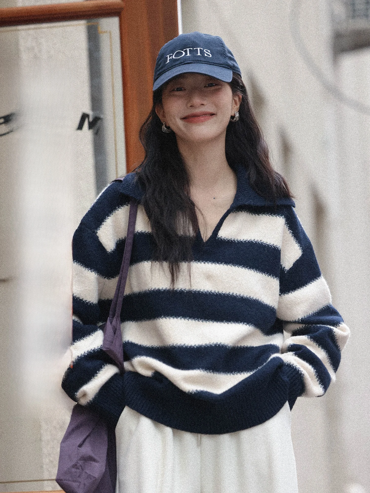 

Thiened Collar Sweater Women's Loose Fit Comfortable Spring Autumn Winter Outerwear Striped Crew Ne Knitwear