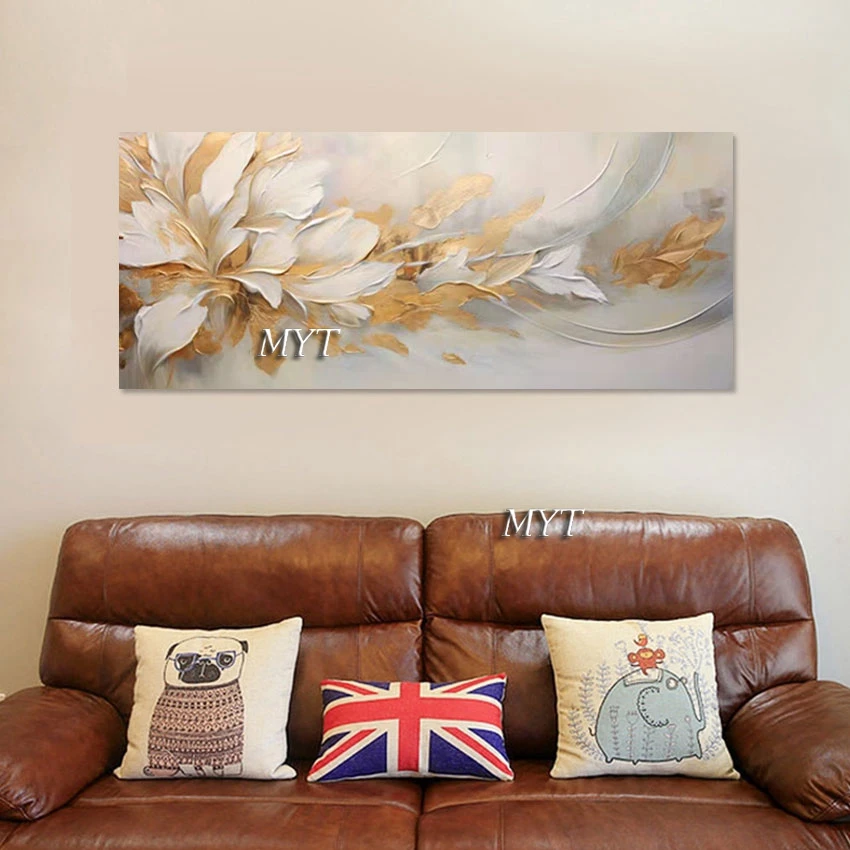 Large Size Gold Foil Textured Abstract Flower Painting Home Furnishing Decoration Handmade Canvas Wall Art Living Room Pictures