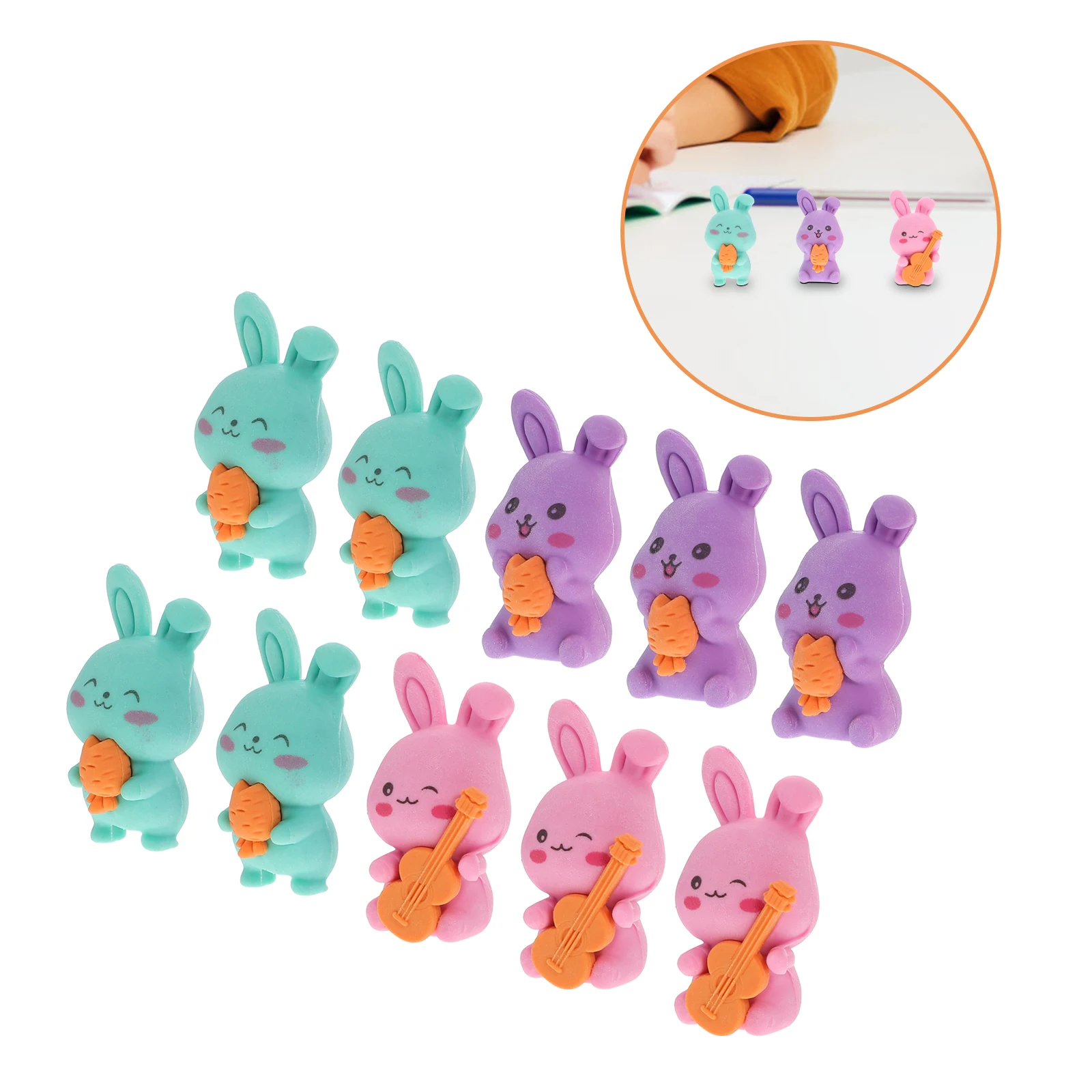

10pcs Cute Cartoon Rabbit Erasers Mini Supplies For Kids Classroom Prizes Party Favors Teacher Tools Learning