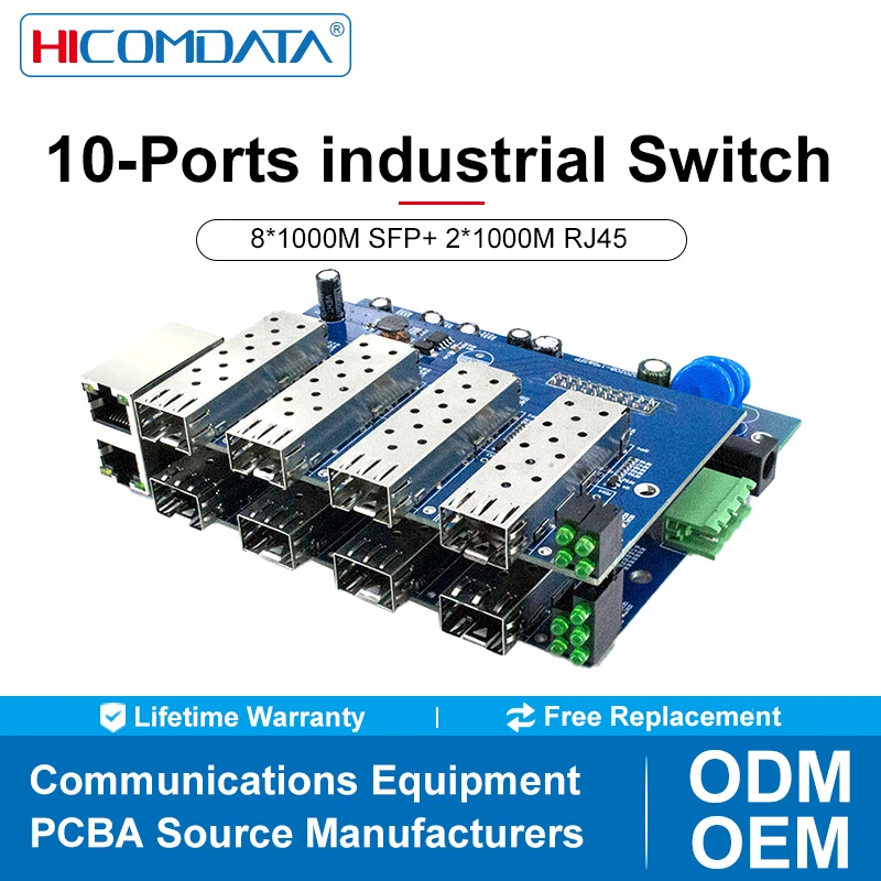 

10-Ports Industrial Gigabit Switch PCBA Industrial switch with 8*1000M SFP port and 2*100/1000M RJ45 ports