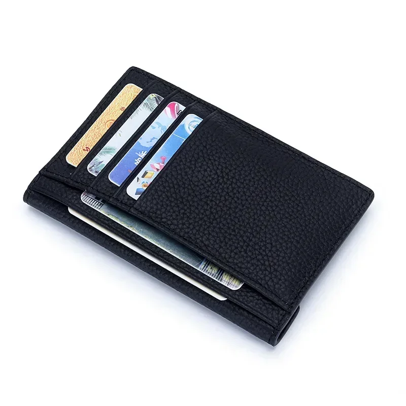 Porta-cartão real Bagger para mulheres, couro genuíno de vaca, porta-moedas de grande capacidade, carteira curta ultrafina simples, moda, 2215