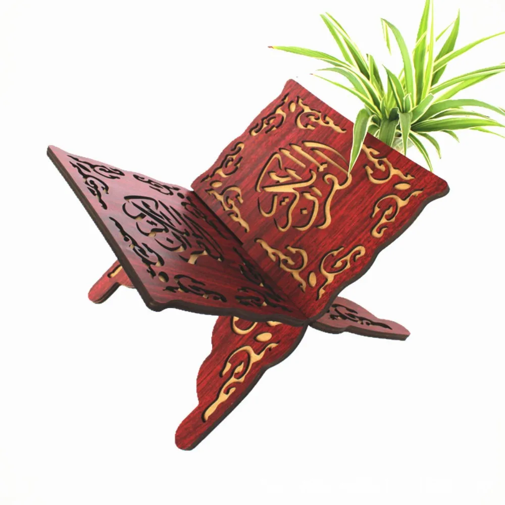 Recipes Display Rack Wooden Prayer Book Holder Vintage DIY Quran Folding Stand Carved Pattern Eid -Fitr Bookshelf Muslim