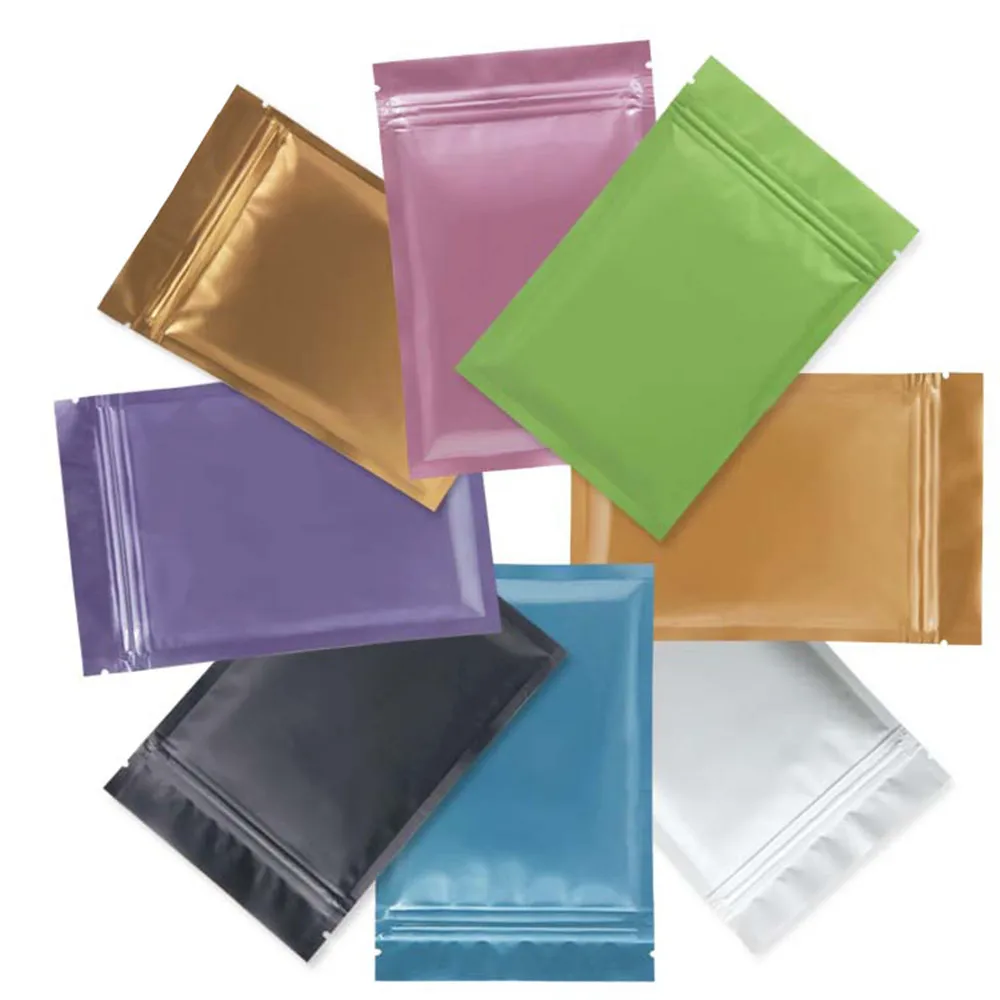 100Pcs/lot Glossy and Matte Aluminum Foil Zip Lock Package Bag Self Sealing Zipper Coffee Tea Powder Storage Bag