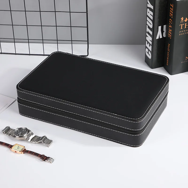 Custodia per orologio con cerniera in pelle PU portatile stile classico 6/10/12 bit Custodia per orologio con cerniera per gioielli Custodia per collezione di orologi