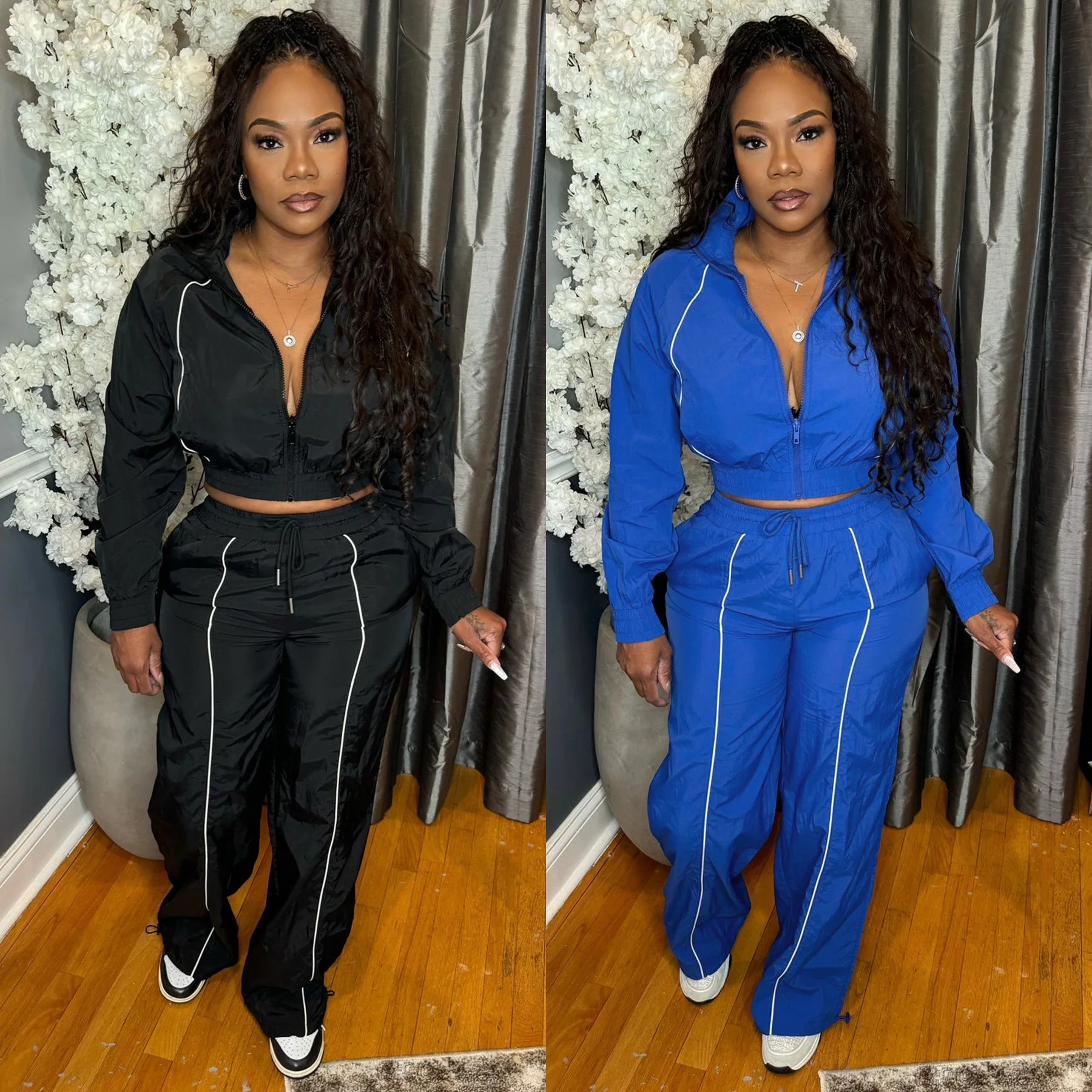 

2025 Autumn Zipper Crop Jackets 2 Piece Pant Set Outfits 2025 Women Winter Clothes Coats Sportwear Sexy Elegant Two Piece Sets