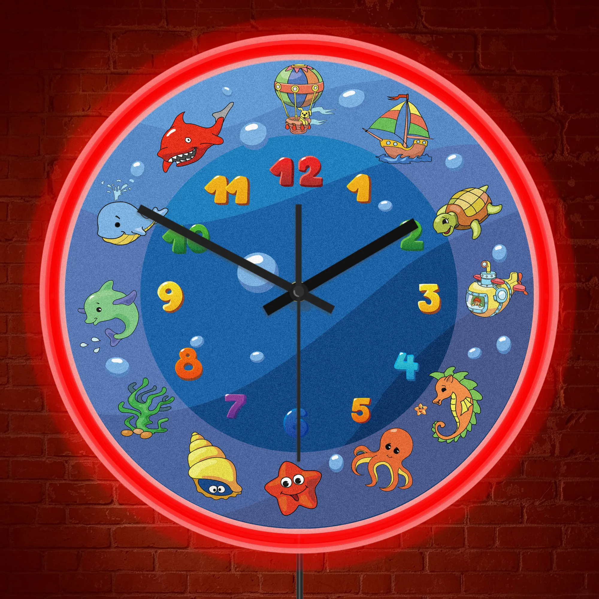 Underwater Sea Creatures Neon Wall Clock USB Powered LED Night Lighti Wall Clock Aquarium Luminous Display Sign Glow in the Dark