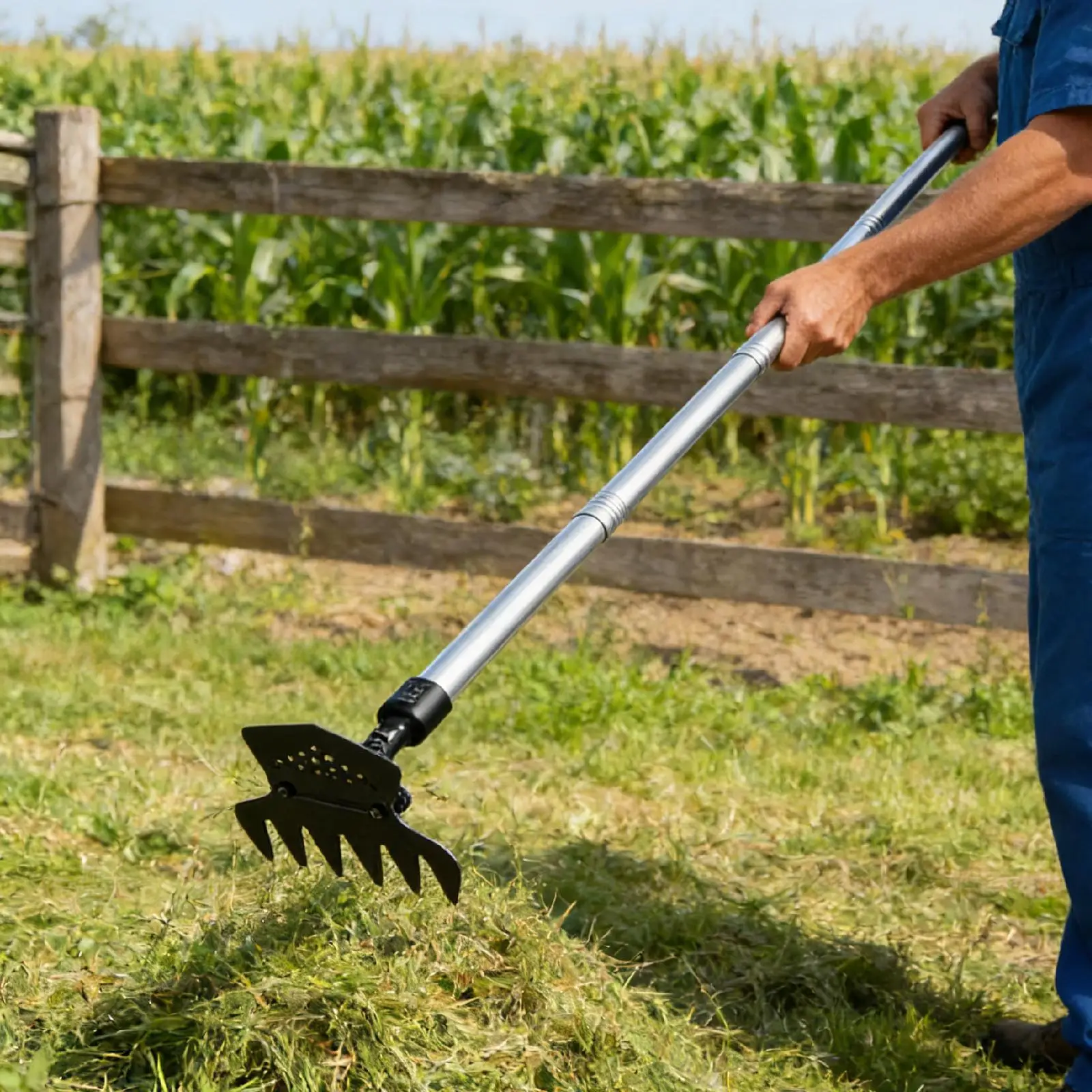 Manual Weed Remover Tool Long Handle Hoe Rake Stainless Steel for Weeding Cleaning Soil Loosening Farm Use