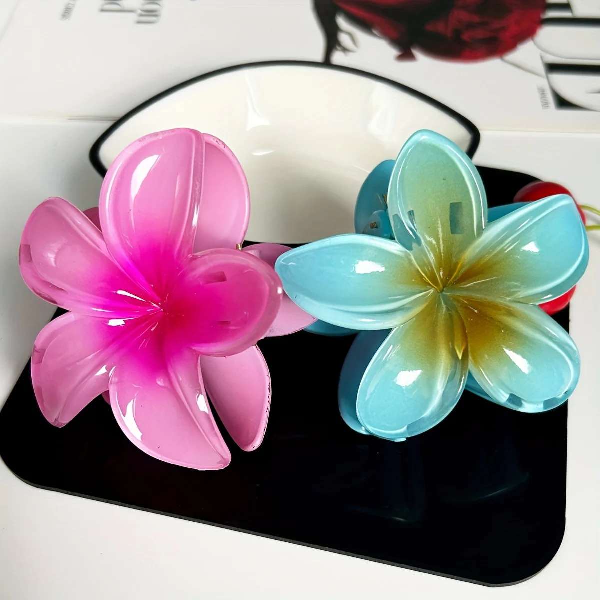 Five-petal flower Summer Super Fairy Vacation style frangeria Grab clip Shark Clip Acrylic flower hair grab hair accessories bac