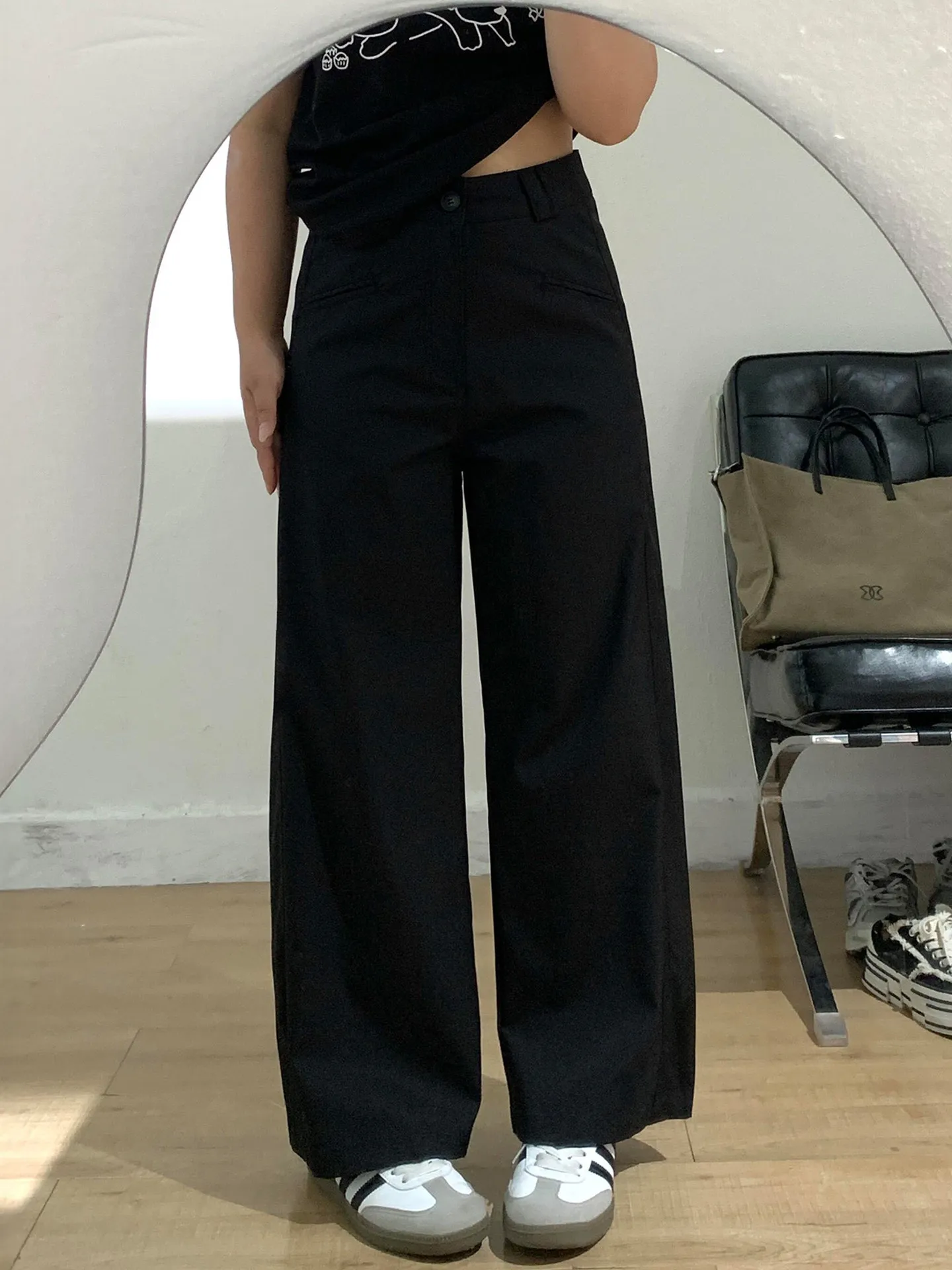 Black Straight Leg Suit Pants Women's plus Size Flattering Loose  Shape Body High Waist Wide Leg Long Pants Casual Wear