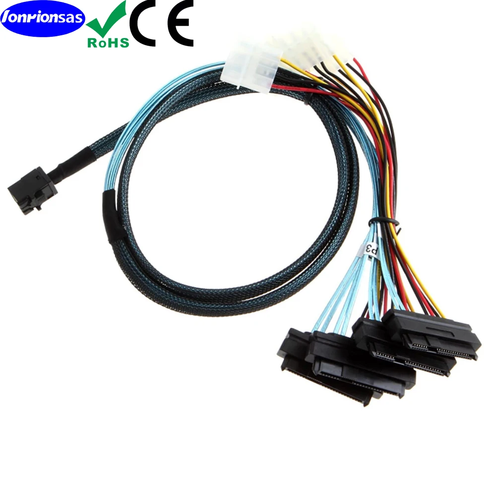 LONRIONSAS#Internal Mini SAS HD SFF-8643 to (4) 29pin SFF-8482 Connectors with Big 4P Power Port Cable