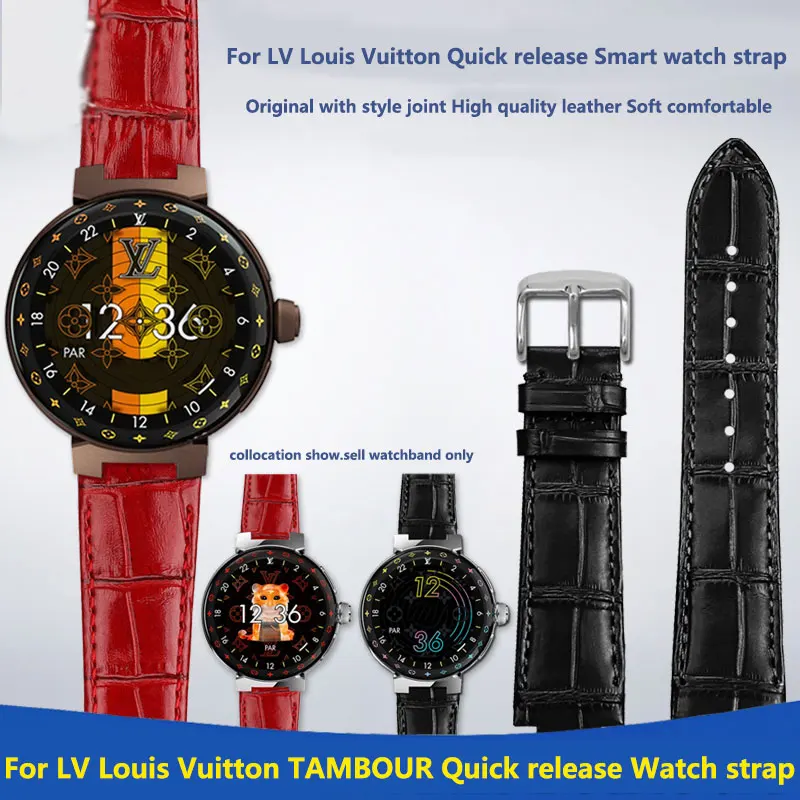 For LV Louis Vuitton TAMBOUR Quick release Smart convex Watch strap men's and women's Genuine Leather Fashion watchband 21*12mm