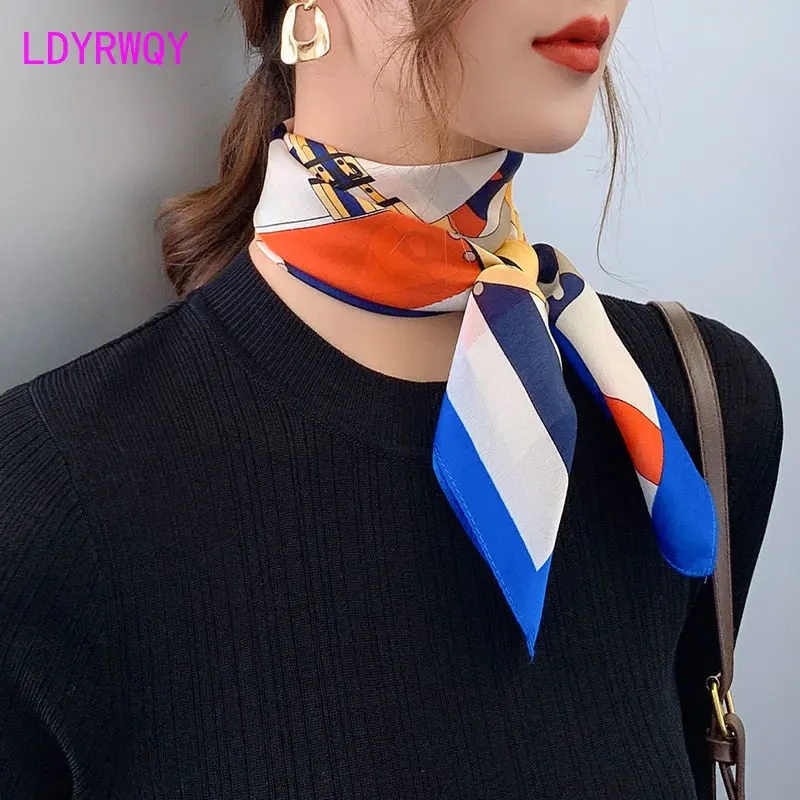 2023 Spring and Autumn New 70 Small Square Scarf Silk Scarf Women's Korean Versatile Scarf Summer Thin Neck Protection Scarf