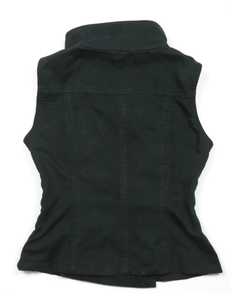 Damska bluzka streetwearowa z golfem, czarna, Harajuku Punk Vintage, zapinana na guziki, estetyka Y2k, dopasowany krój.