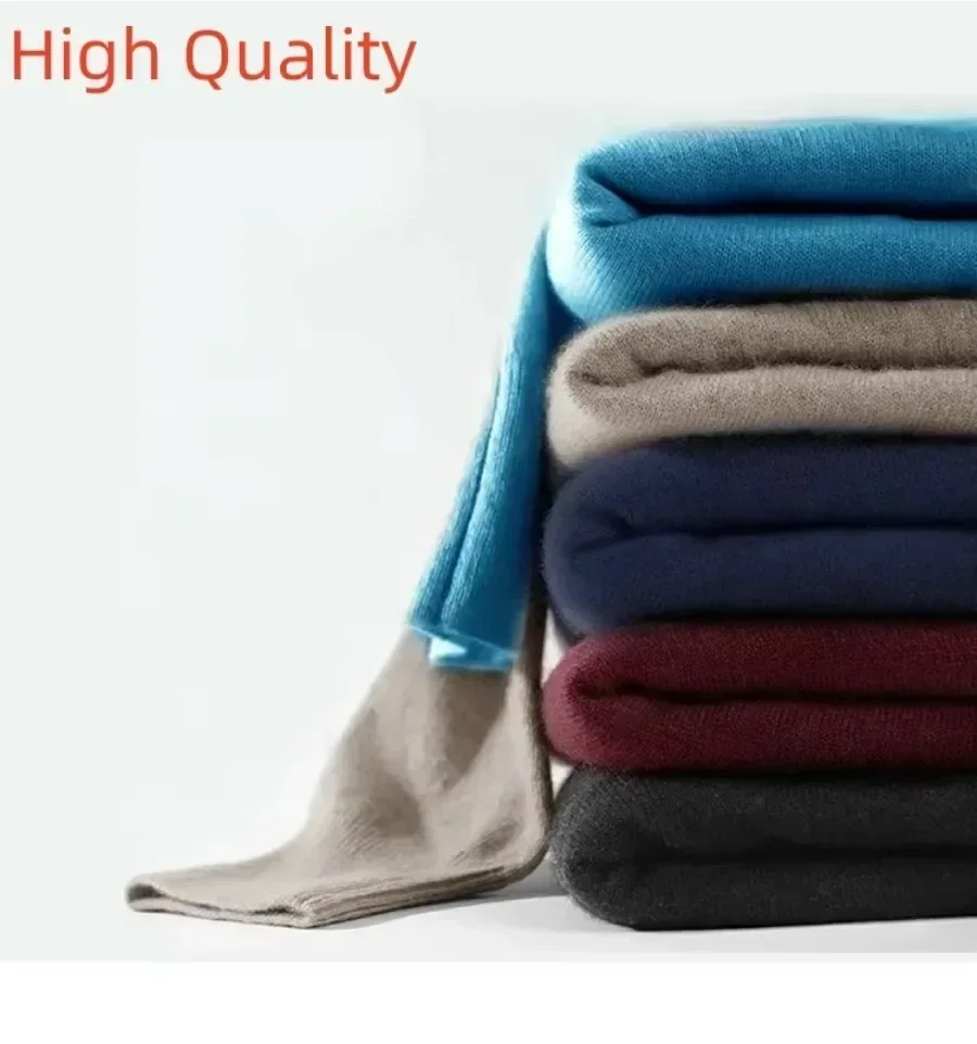 New 2025 Men's Mock Collar 100% Pure Woolen Sweater Tops Autumn Winter Cashmere Sweater Men Pullover Knitted Warm Sweater Male