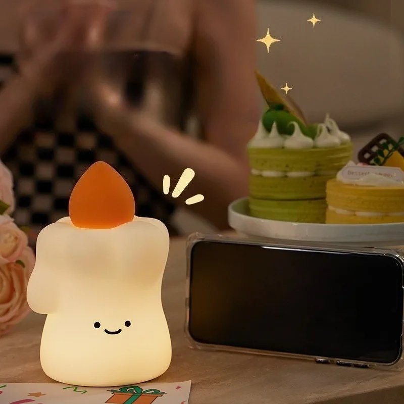 

Силиконовая лампа-свеча, мерцающая лампа, атмосферная лампа-свеча для дня рождения, ночная лампа для сна с зарядкой от прикроватной тумбочки