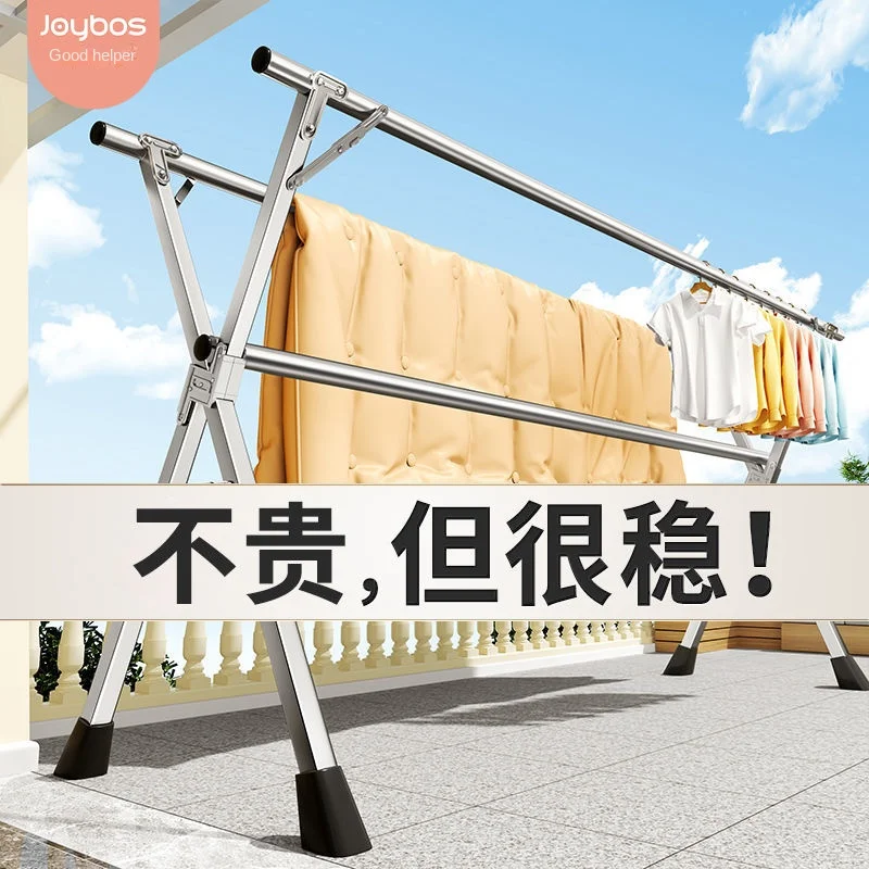 

Jia Bangshou Stainless Steel Folding Clothes Hanger Floor standing Household Balcony Outdoor Telescopic Rod Hanging Quilt Hanger