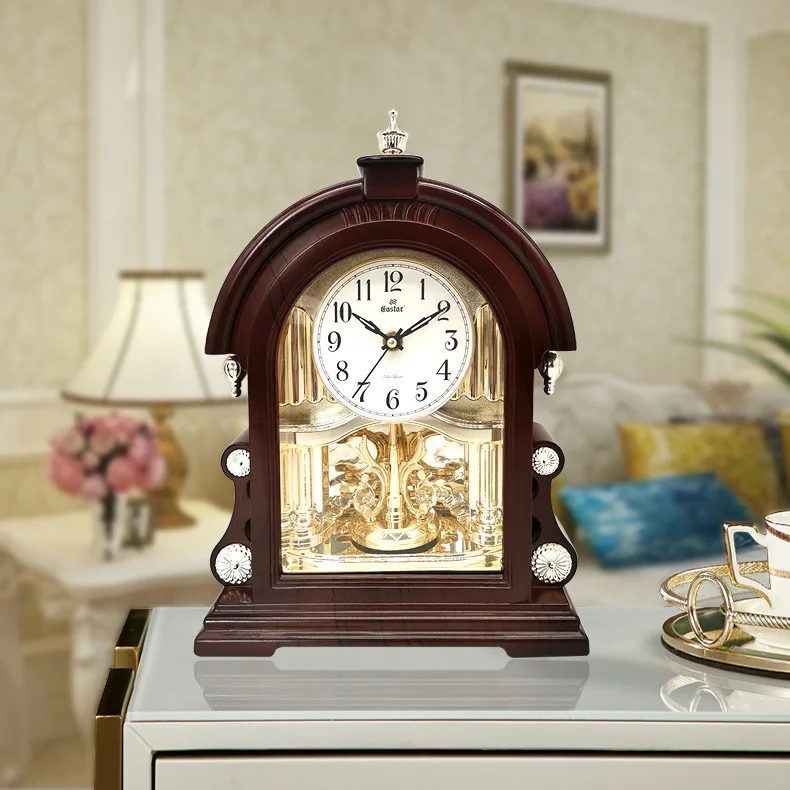 YFY home clock living room craftsmanship creative swing silent sweep seconds seat clock retro decorative plastic desktop clock