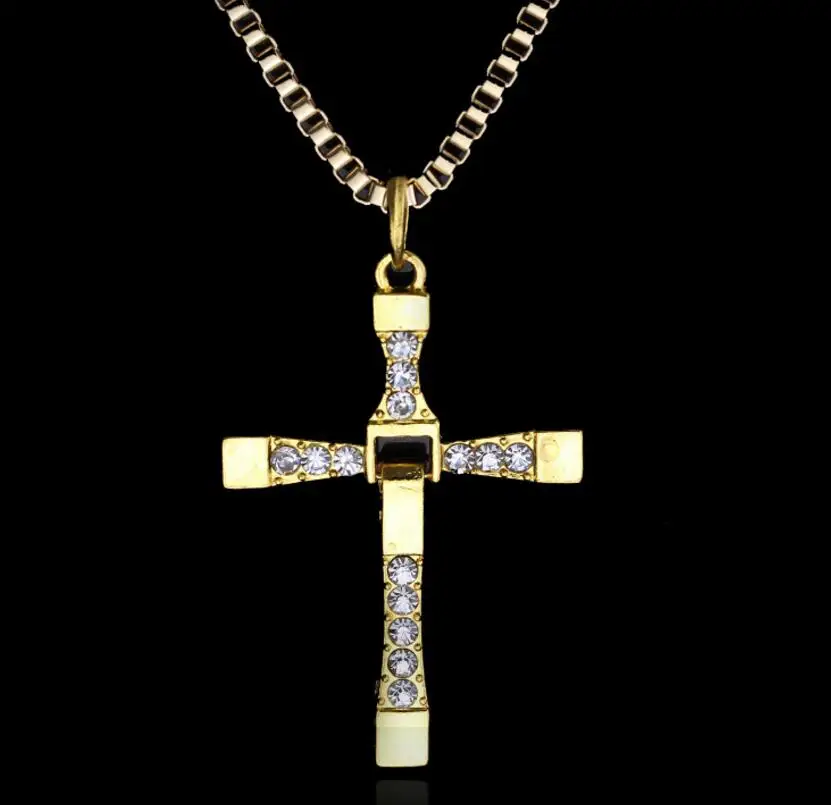 Vintage Gold Silver Fast and Furious Rhinestone Crossl Necklace Choker Collar Statement Necklace Pendant Jewelry Women Gifts B92