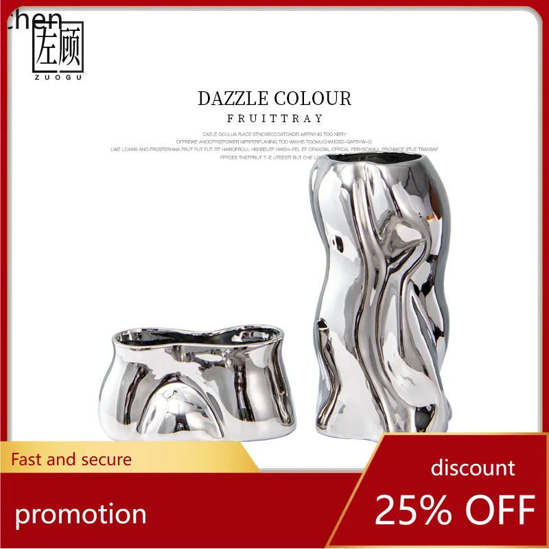 

HT Simple Irregular Electroplated Ceramic Vase Ornament for Living Room, Entrance, Dining Table, Home Decor