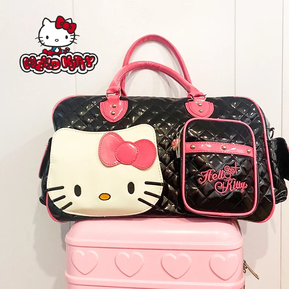 Hello Kitty Kawaii Sanrio Y2k Torebka o dużej pojemności Torba na ramię Cartoon Pu Bright Surface Torba podróżna Girls Fashion Torba podróżna